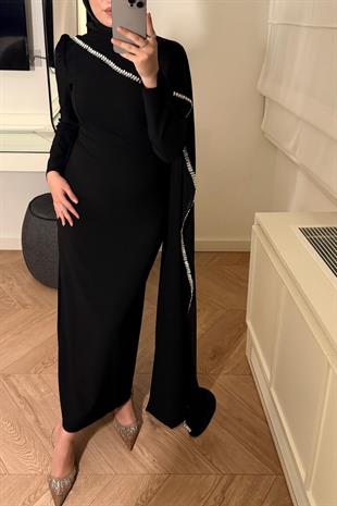 Milena Taşlı Premium Elbise-Siyah (ÖN SİPARİŞ)