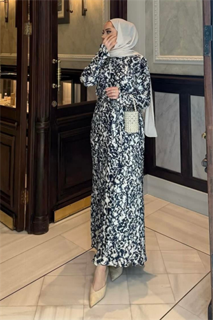 Vatkalı elbise-lacivert - vakronline