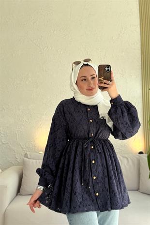 Broşlu Özel Tasarım Ceket-Lacivert