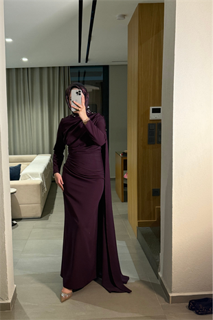 Mariana taşlı özel seri elbise  -burgonya  - Vakronline