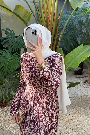 Vatkalı elbise-bordo - vakronline