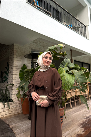 Lizya ceketli elbise-acı kahve - vakronline