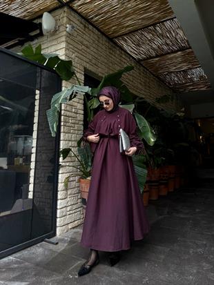 Lizya ceketli elbise-mürdüm - vakronline