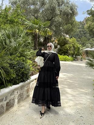 Dantel Detaylı Elbise-Siyah
