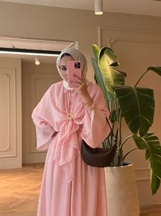Elena Pelerinli Vual Etekli Takım - Pembe