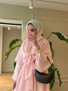 Elena Pelerinli Vual Etekli Takım - Pembe