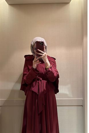 Evole Pelerinli Etekli Takım-Bordo