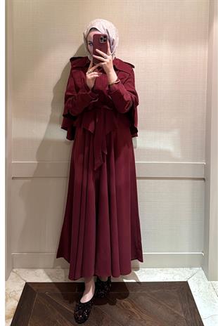 Evole Pelerinli Etekli Takım-Bordo