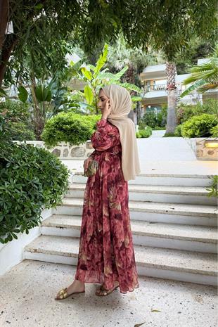 Laide astarlı elbise-kızılcık - vakronline