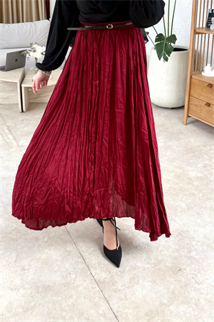 Saten kraş etek-bordo - vakronline