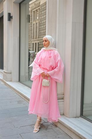 Summer balon kol premium takım pembe - Vakronline