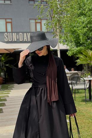 	Tasarım Kuşaklı Zarif Elbise Olive Siyah