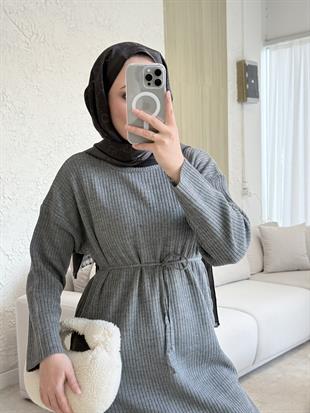 Triko elbise-gri - vakronline