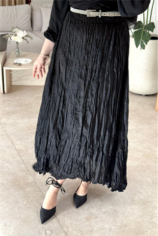 Saten kraş etek-siyah - vakronline