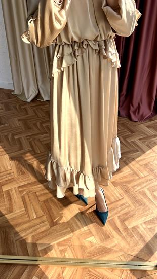 Lia fırfır detaylı elbise bej