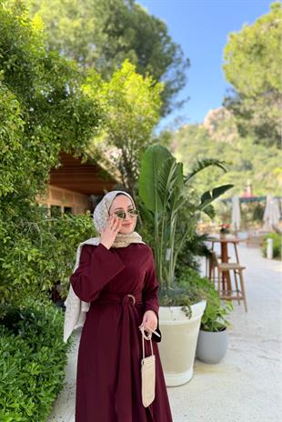 Diana keten elbise-bordo - Vakronline