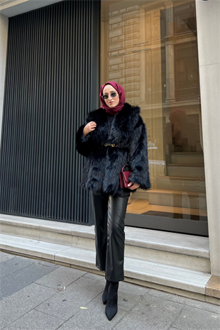 Premi̇um kürk kaban - siyah - vakronline