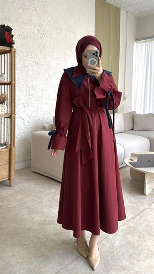 Morina bebe yaka elbise-bordo - vakronline