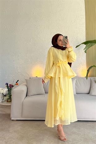 Tesettür Candy Elbise-Sarı