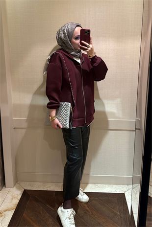 Fermuarlı Puf Sweatshirt bordo
