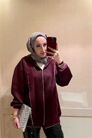 Fermuarlı Puf Sweatshirt bordo