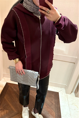 Fermuarlı Puf Sweatshirt bordo
