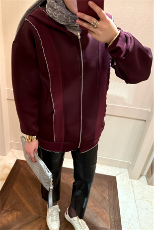Fermuarlı Puf Sweatshirt bordo