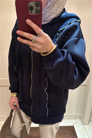 Fermuarlı Puf Sweatshirt Lacivert
