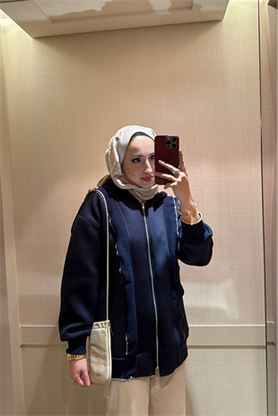 Fermuarlı Puf Sweatshirt Lacivert