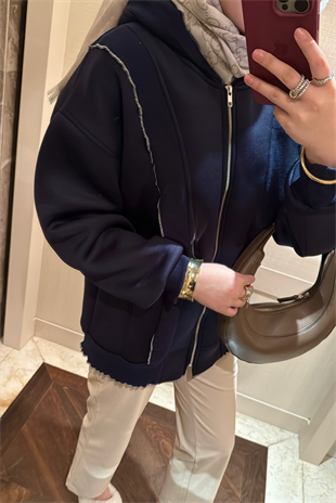 Fermuarlı Puf Sweatshirt Lacivert