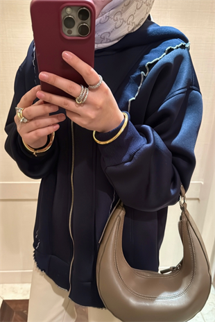 Fermuarlı Puf Sweatshirt Lacivert