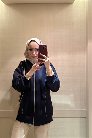 Fermuarlı Puf Sweatshirt Lacivert
