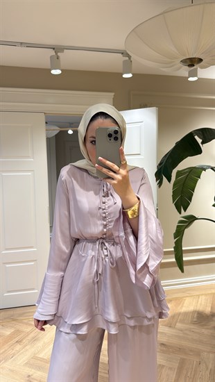 Flora Pantolonlu Takım Lila 