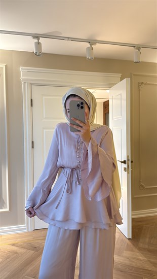 Flora Pantolonlu Takım Lila 