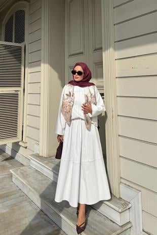 Gabardin Tensel Etekli Takım Ekru