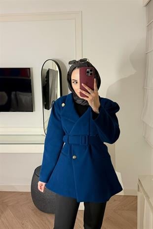 Vole Geniş Yakalı Kaşe Kaban-lacivert