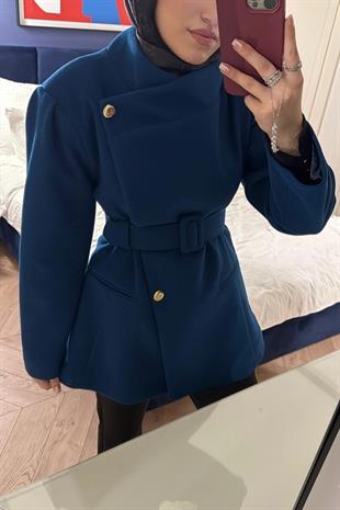 Vole Geniş Yakalı Kaşe Kaban-lacivert