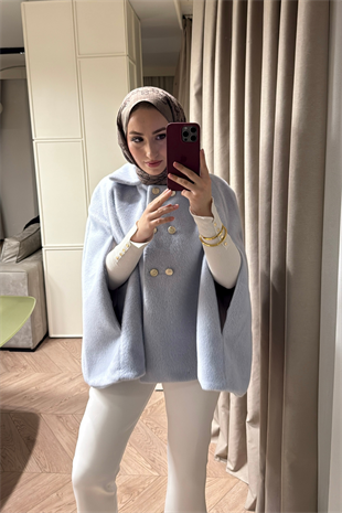 Gold Düğme Detaylı Panço - Bebe Mavisi