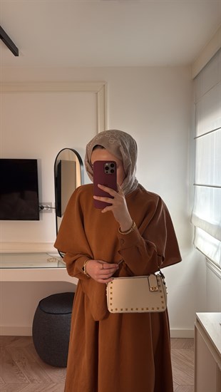 Grose Pelerin Detaylı Elbise - Kiremit