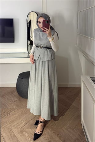 İsabel Etekli Takım-Gri - vakronline