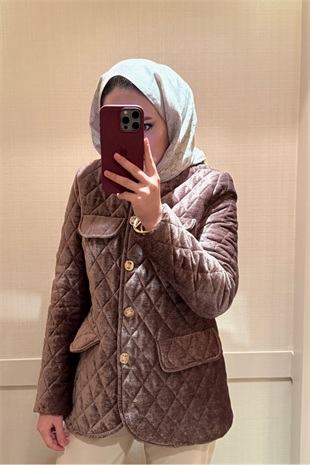 Kadife Kapitone Mont-kahve