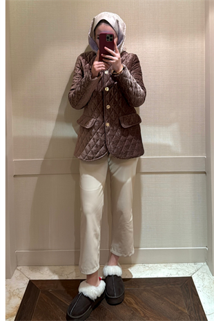 Kadife Kapitone Mont-kahve