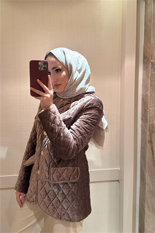 Kadife Kapitone Mont-kahve