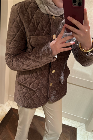 Kadife Kapitone Mont-kahve