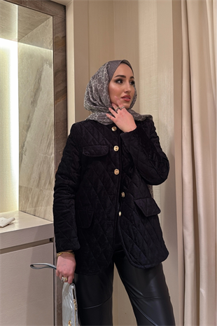 Kadife Kapitone Mont-Siyah