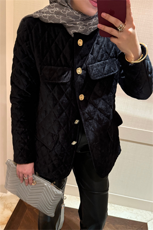 Kadife Kapitone Mont-Siyah