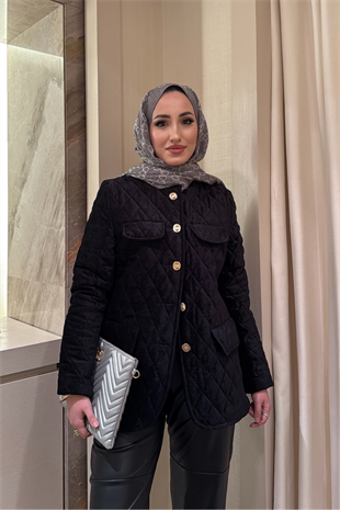 Kadife Kapitone Mont-Siyah