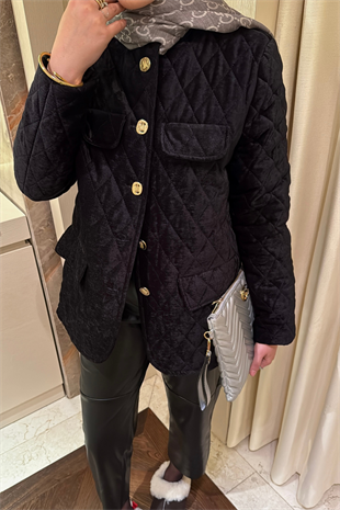 Kadife Kapitone Mont-Siyah