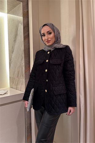 Kadife Kapitone Mont-Siyah