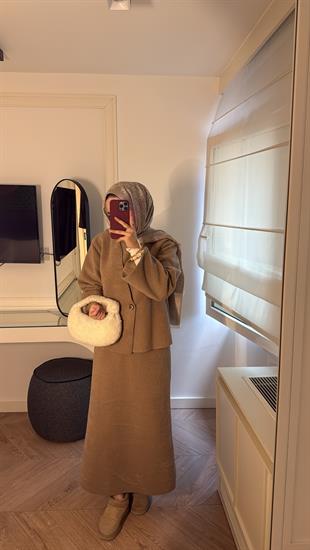 Kaşe Ceketli Elbise-sütlü kahve